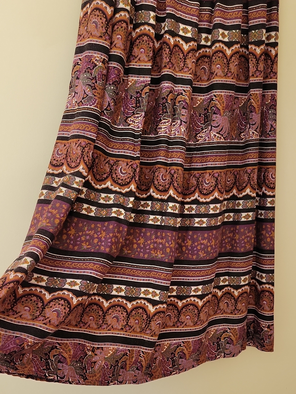 Vintage 70s Boho Purple Paisley Floral Hippie Print Rayon Maxi Skirt Size XS - Picture 6 of 9